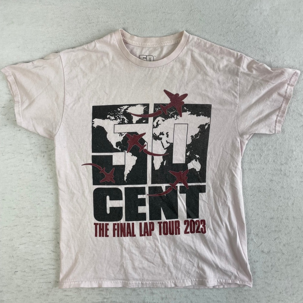 50 Cent The Final Lap Tour 2023 T-Shirt Mens Large Light Pink Concert Rap Tee